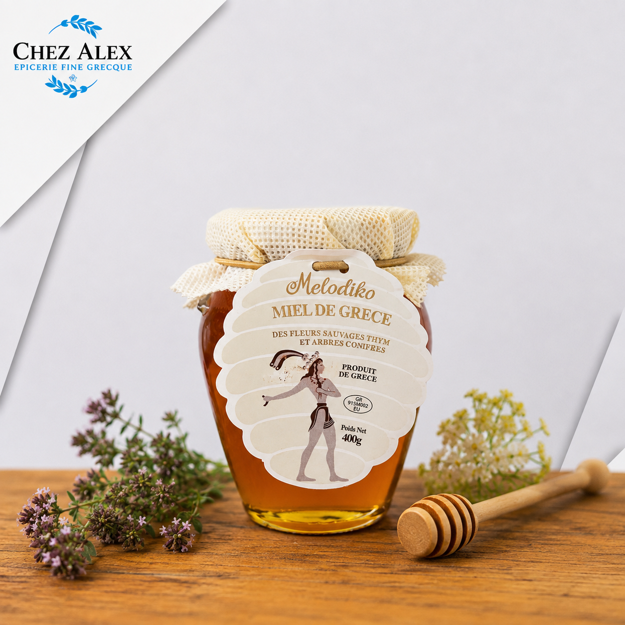 Miel de Grèce Melodiko au thym, fleurs sauvages et conifères
