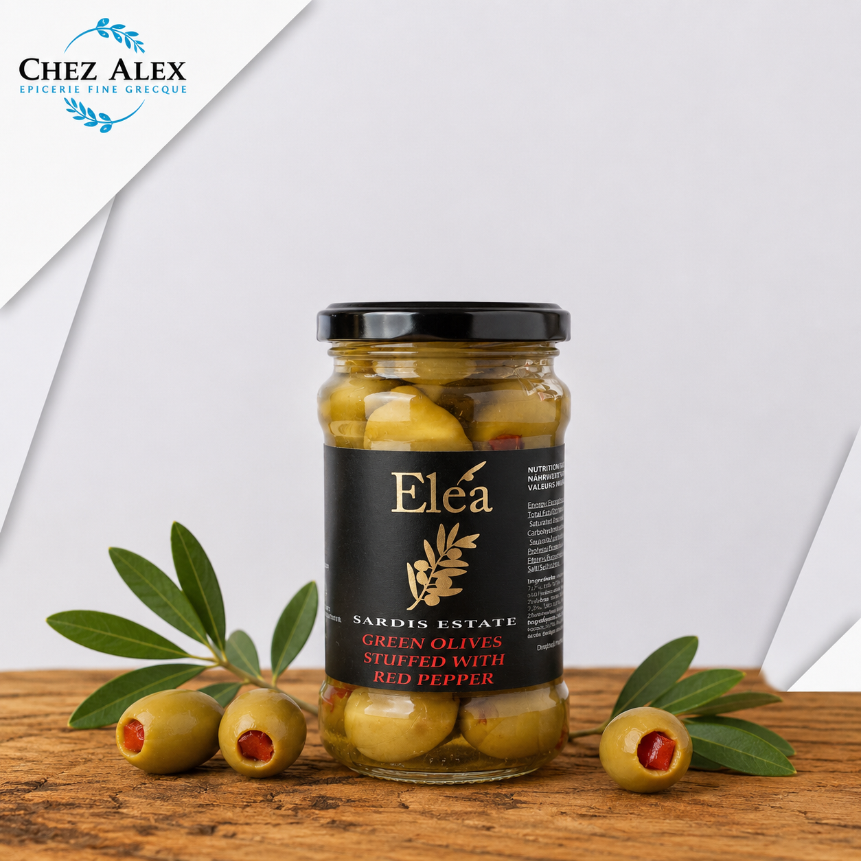 Olives vertes grecques dénoyautées farcies au poivron rouge Élea - Sardis Estate
