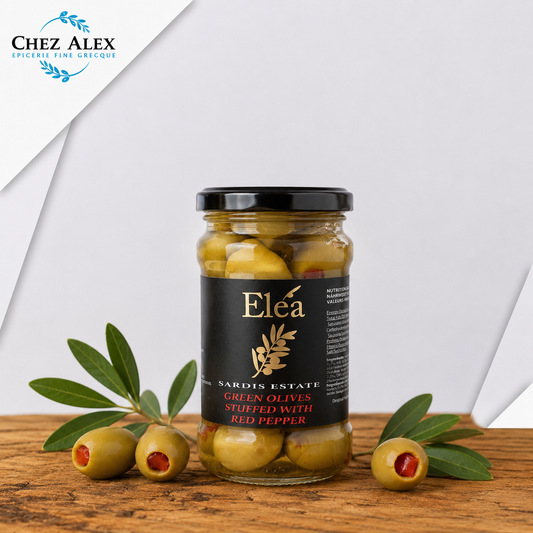 Olives vertes grecques dénoyautées farcies au poivron rouge Élea - Sardis Estate